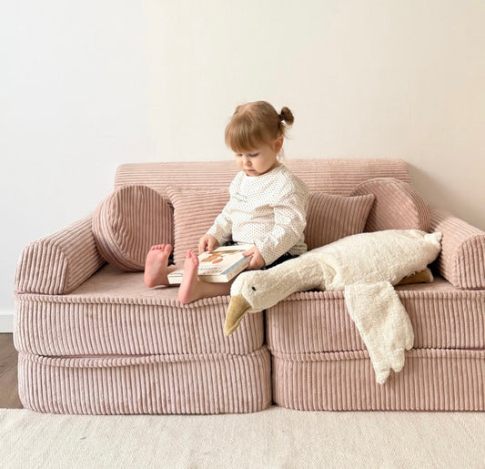 Modulaire Kinderbank Sofa 10 Elementen Ribstof – Zachte Speelbank