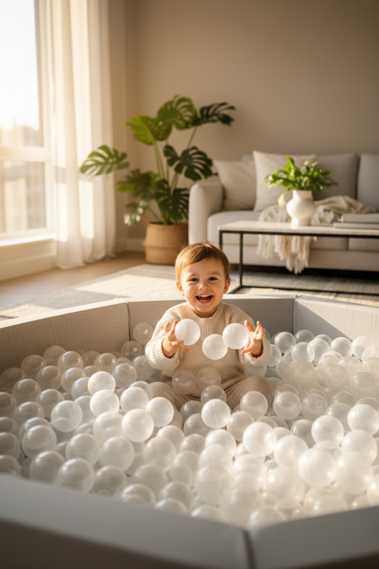 Kind in ballenbak met transparante ballen – Instagram Reel