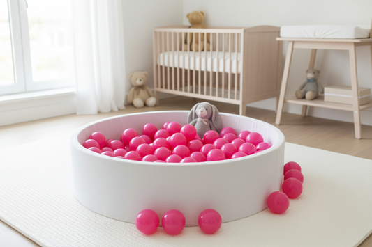 Realistische babykamer ballenbak roze ballen