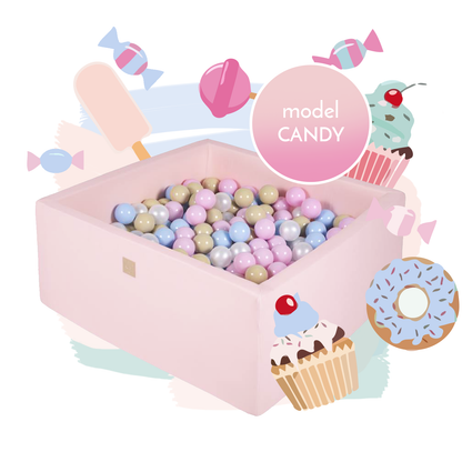 MeowBaby Vierkante Katoenen ballenbak met ballen "Candy"