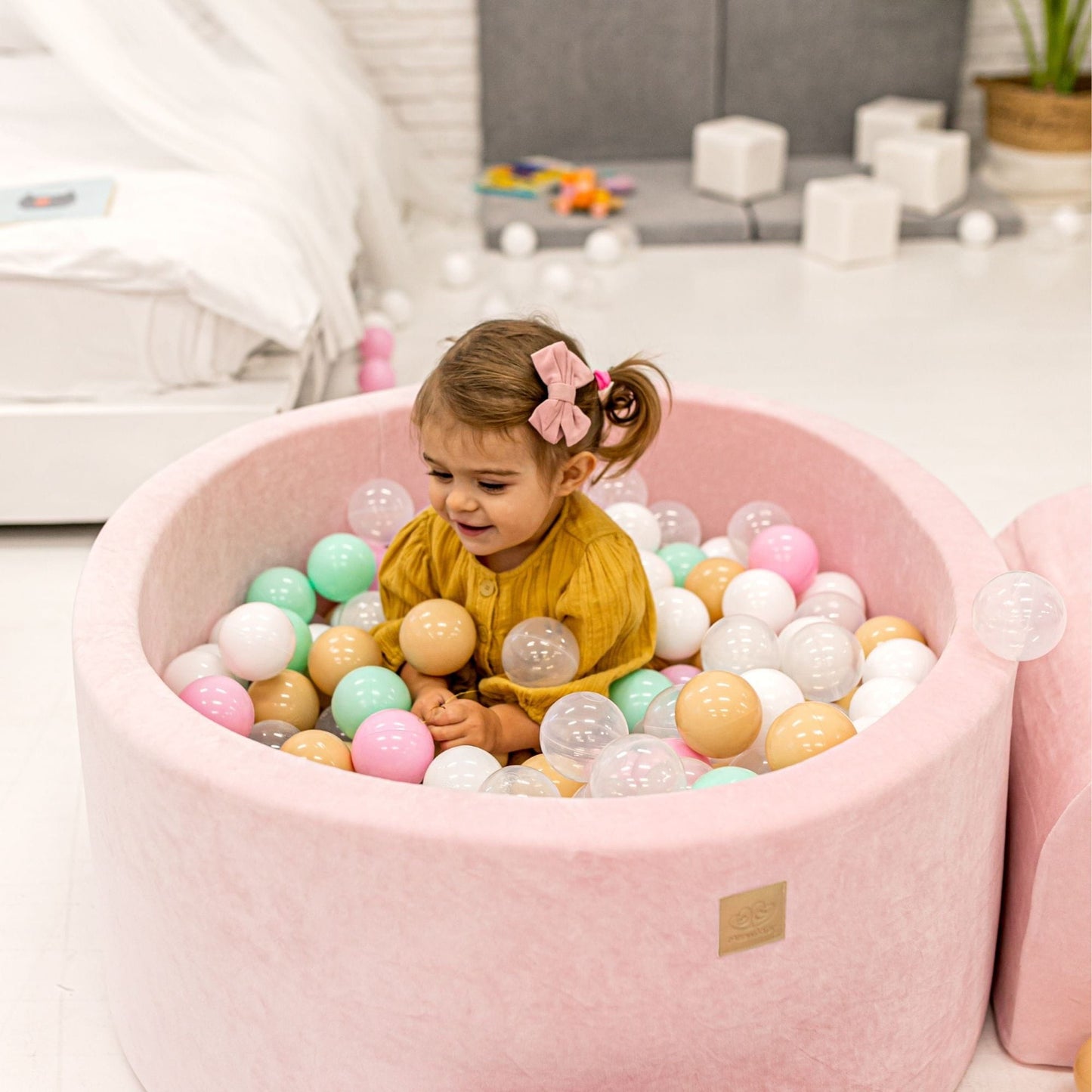 MeowBaby Ronde fluwelen ballenbak Poederroze