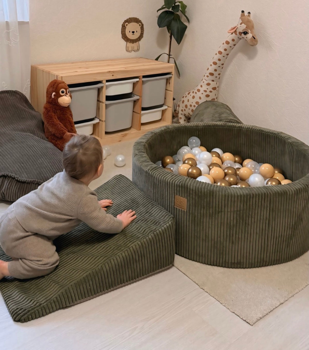 Luxe Ribstof Soft Play Speelset met Ballenbak – 4-delige klimblokken