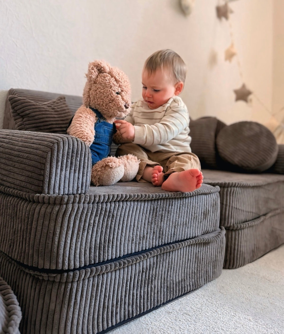 Modulaire Kinderbank Sofa 10 Elementen Ribstof – Zachte Speelbank