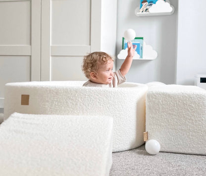 Foamblokken bouclé speelset voor kinderen met ballenbak wit