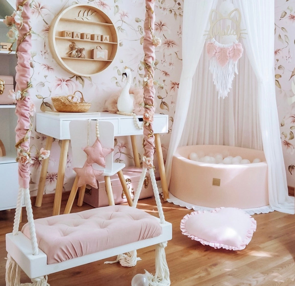 MeowBaby Ronde fluwelen ballenbak Poederroze
