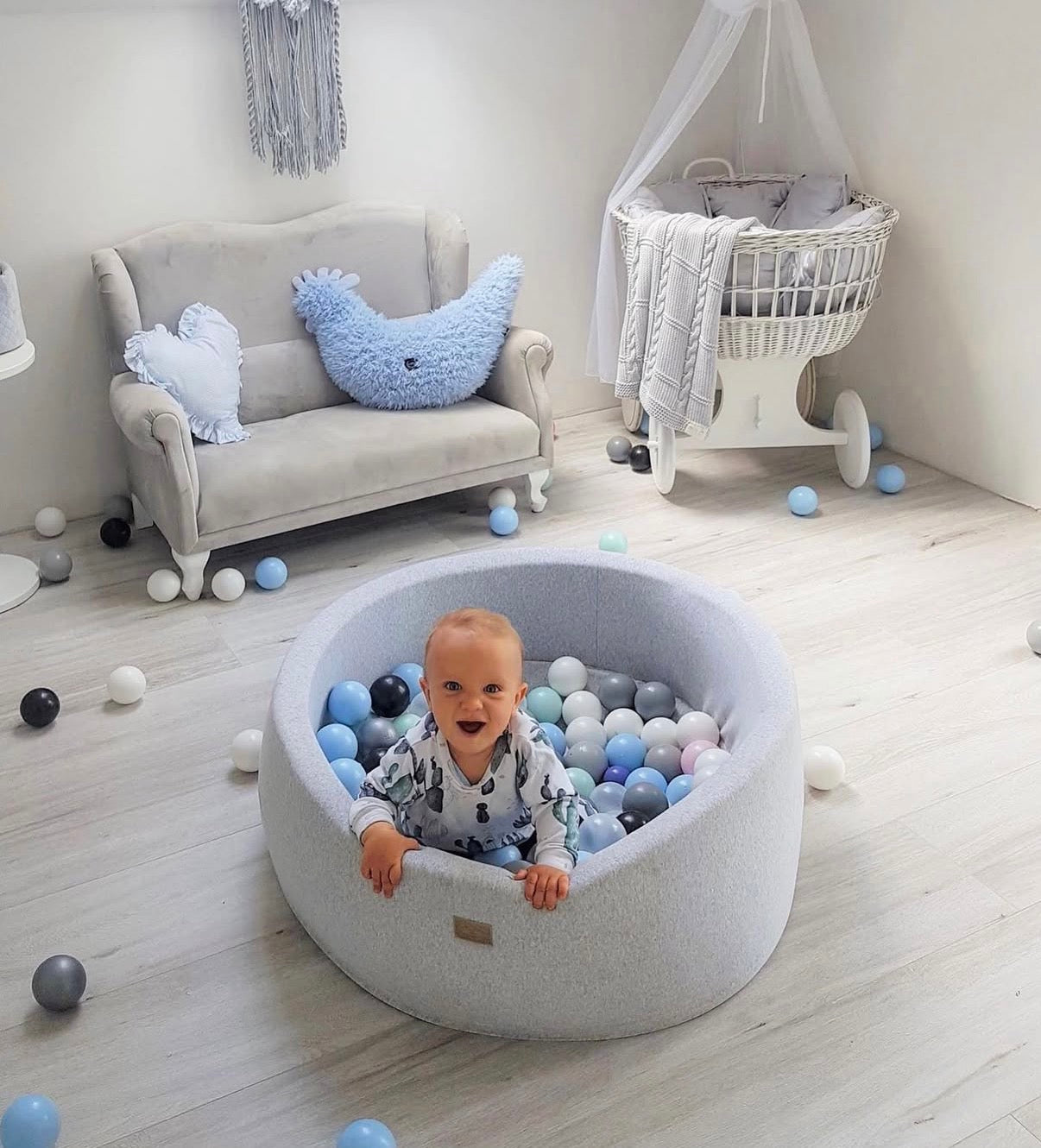 MeowBaby Ronde Fluwelen ballenbak Lichtgrijs