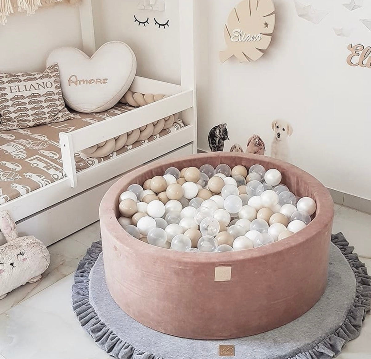 MeowBaby Ronde Fluwelen ballenbak Karamel