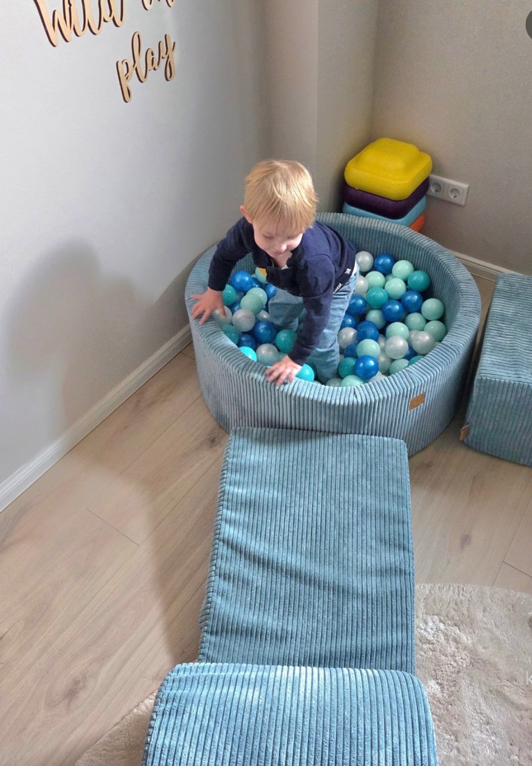 Luxe Ribstof Soft Play Speelset met Ballenbak – 4-delige klimblokken