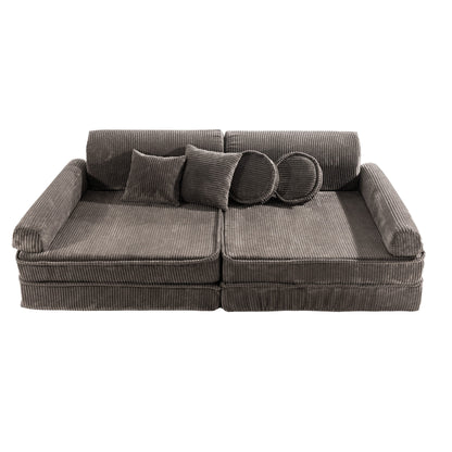 Modulaire Kinderbank Sofa 10 Elementen Ribstof – Zachte Speelbank