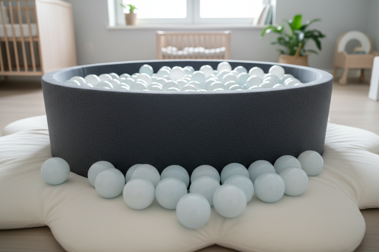 Alle ballen zelfde kleur bijna wit lichtblauw donkere ballenbak