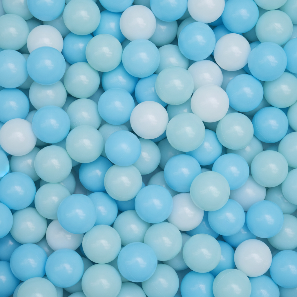 Ballenbak gevuld met de exacte kleuren transparant, ijsblauw en babyblauw uit de kleurfoto's