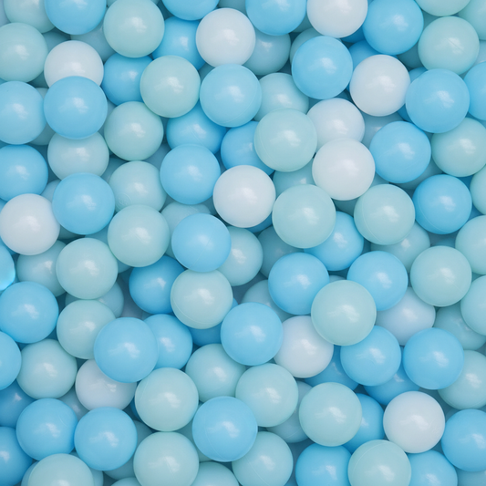 Ballenbak gevuld met de exacte kleuren transparant, ijsblauw en babyblauw uit de kleurfoto's