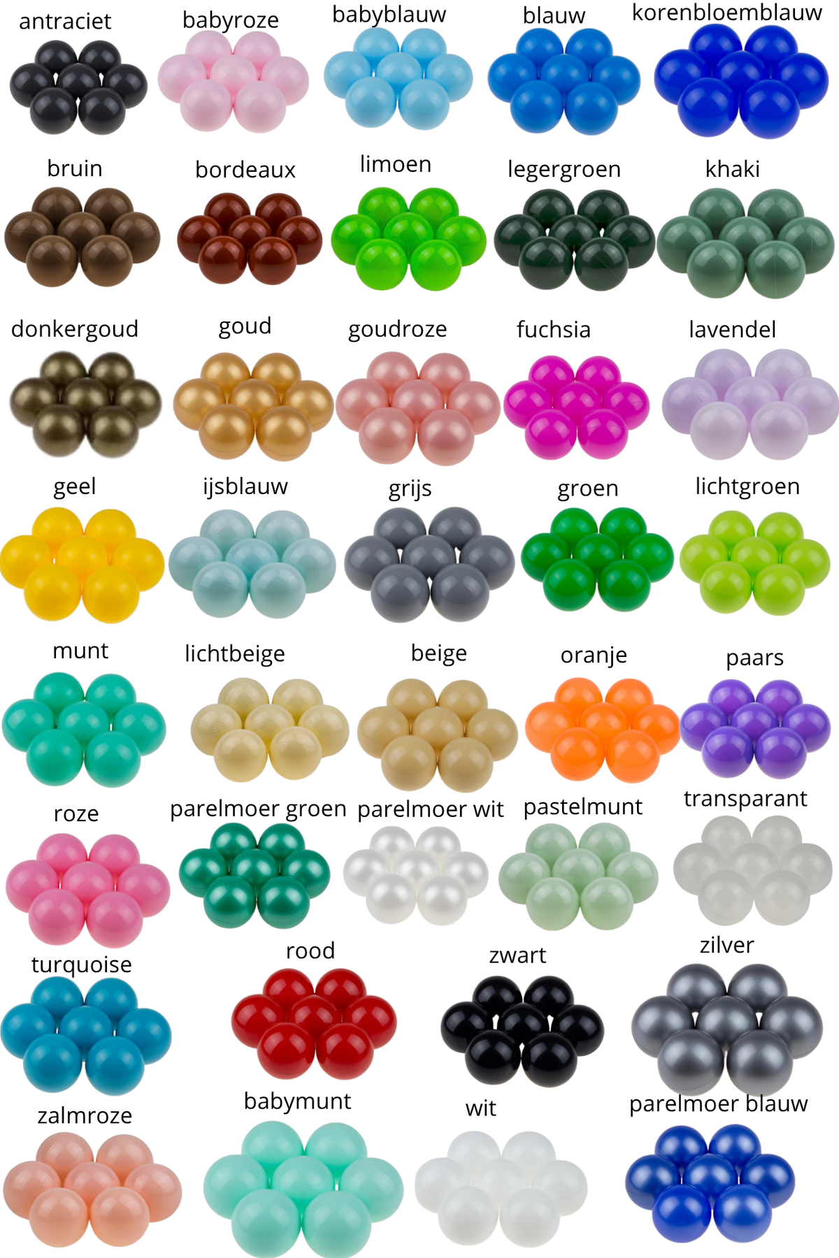 Sample Set 10 Ballenbakballen 7 cm – Kies uit Ballenbakballenshop Eigen collectie