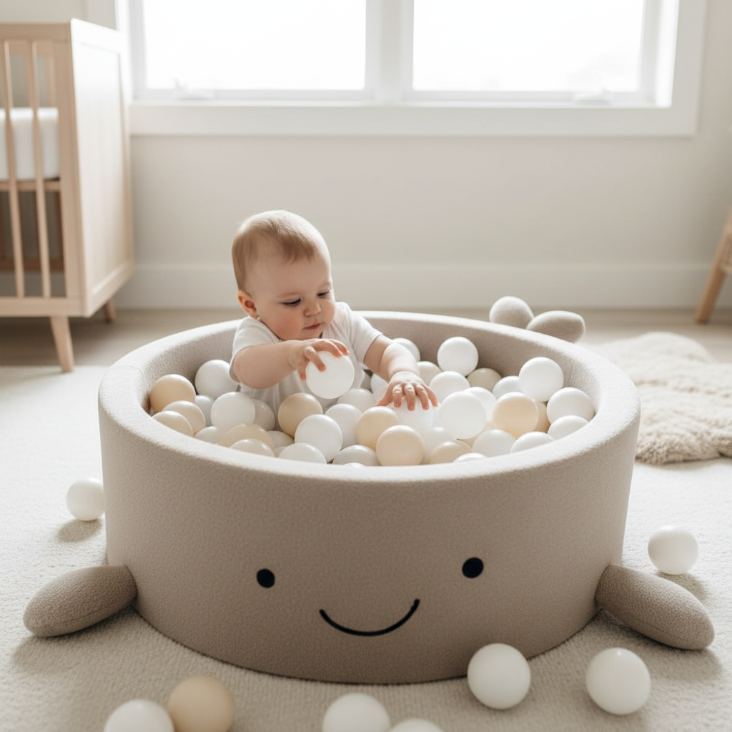 Beige smiley ballenbak – bovenaanzicht handjes