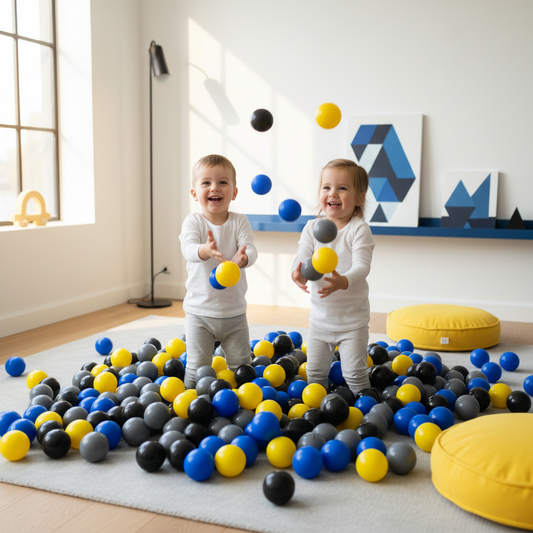 Blauw geel zwart grijs mix ballenbak