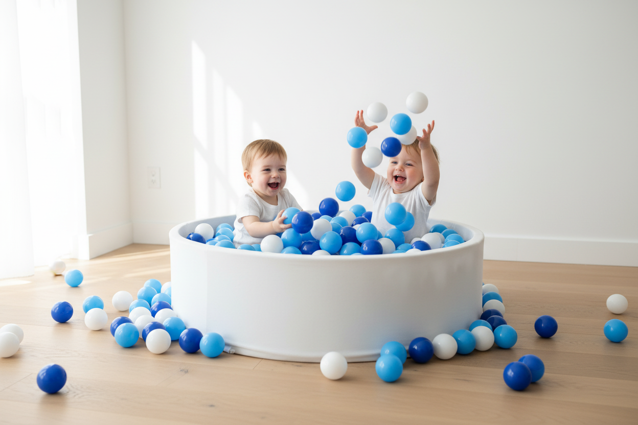 Blauw lichtblauw wit mix ballenbak twee kids