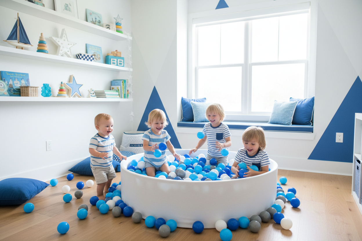 Blauw wit grijs mix ballenbak meerdere kinderen bijpassende kamer