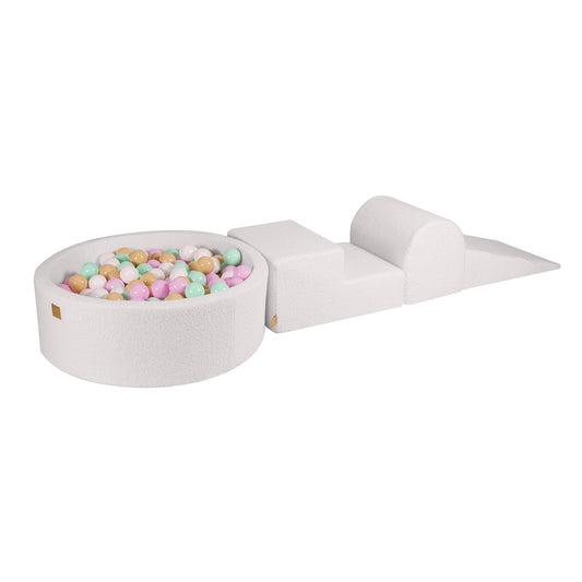 Foamblokken bouclé speelset voor kinderen met ballenbak wit