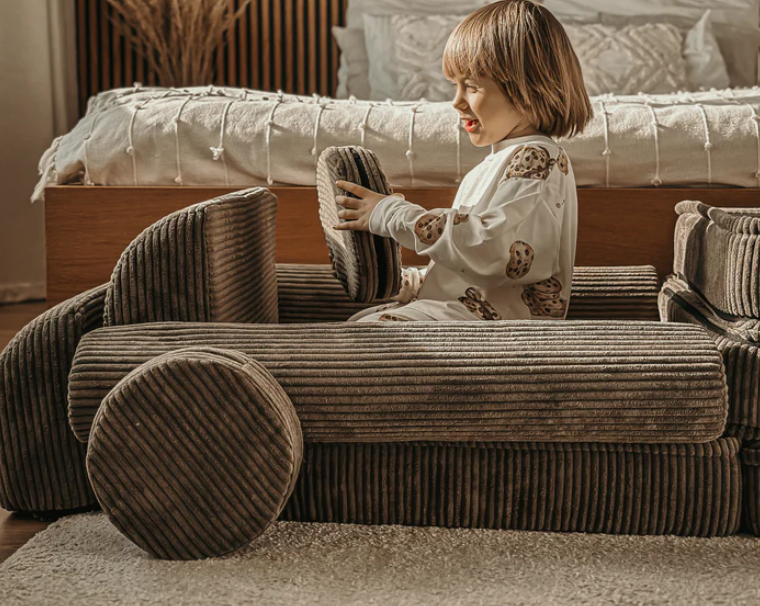 Modulaire Kinderbank Sofa 10 Elementen Ribstof – Zachte Speelbank