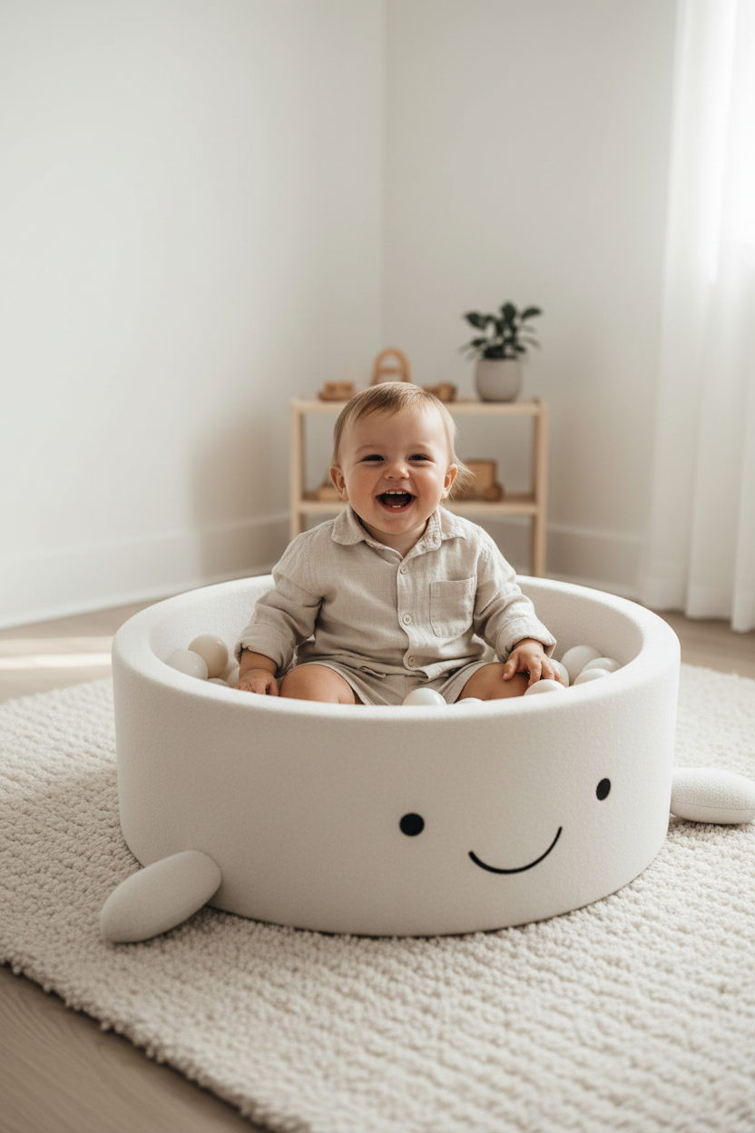 Crème smiley ballenbak – peuter lachend babykamer