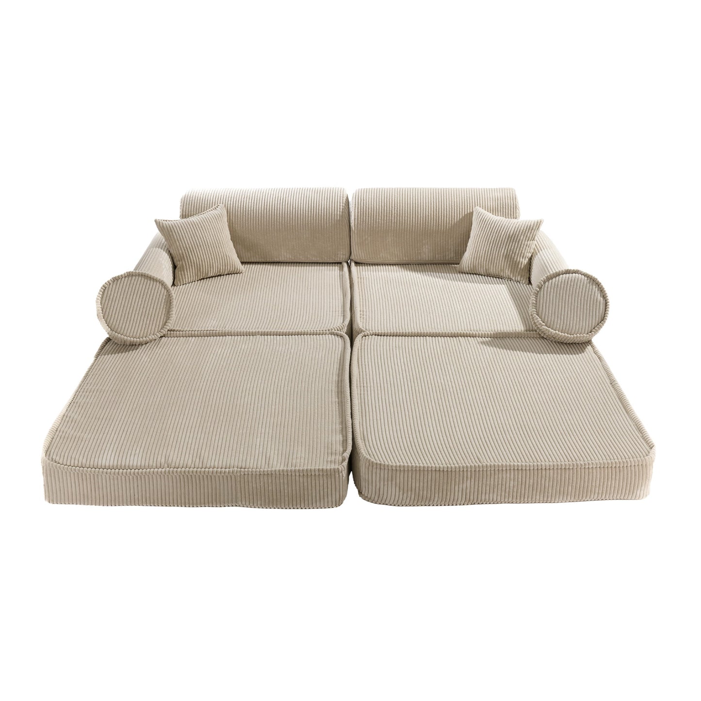 Modulaire Kinderbank Sofa 10 Elementen Ribstof – Zachte Speelbank