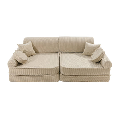 Modulaire Kinderbank Sofa 10 Elementen Ribstof – Zachte Speelbank