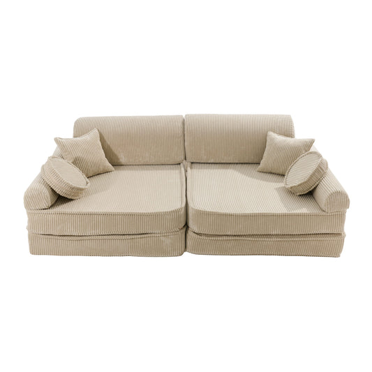 Modulaire Kinderbank Sofa 10 Elementen Ribstof – Zachte Speelbank