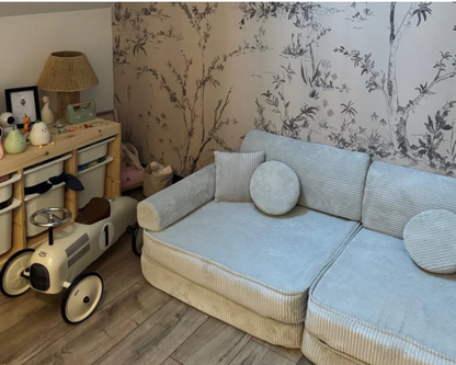 Modulaire Kinderbank Sofa 10 Elementen Ribstof – Zachte Speelbank