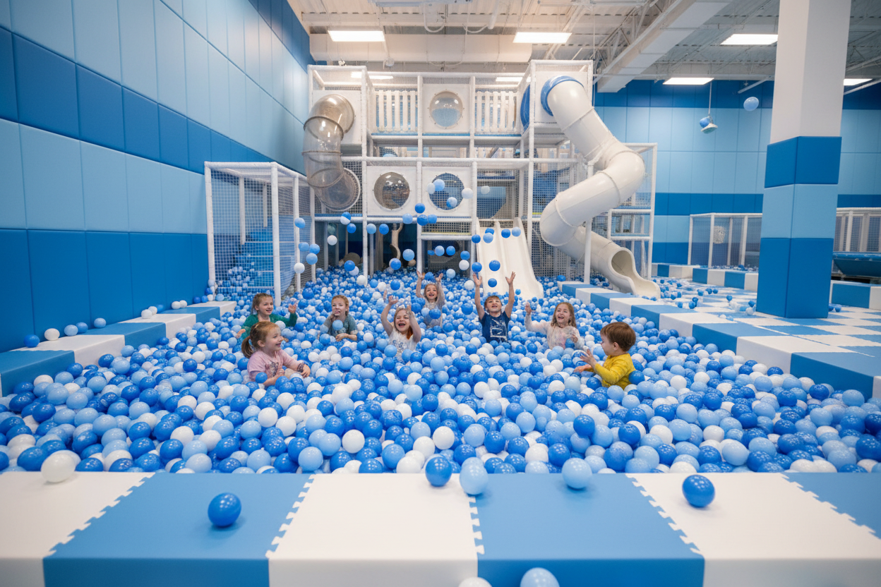 Enorme ballenbak speelparadijs blauw wit mix