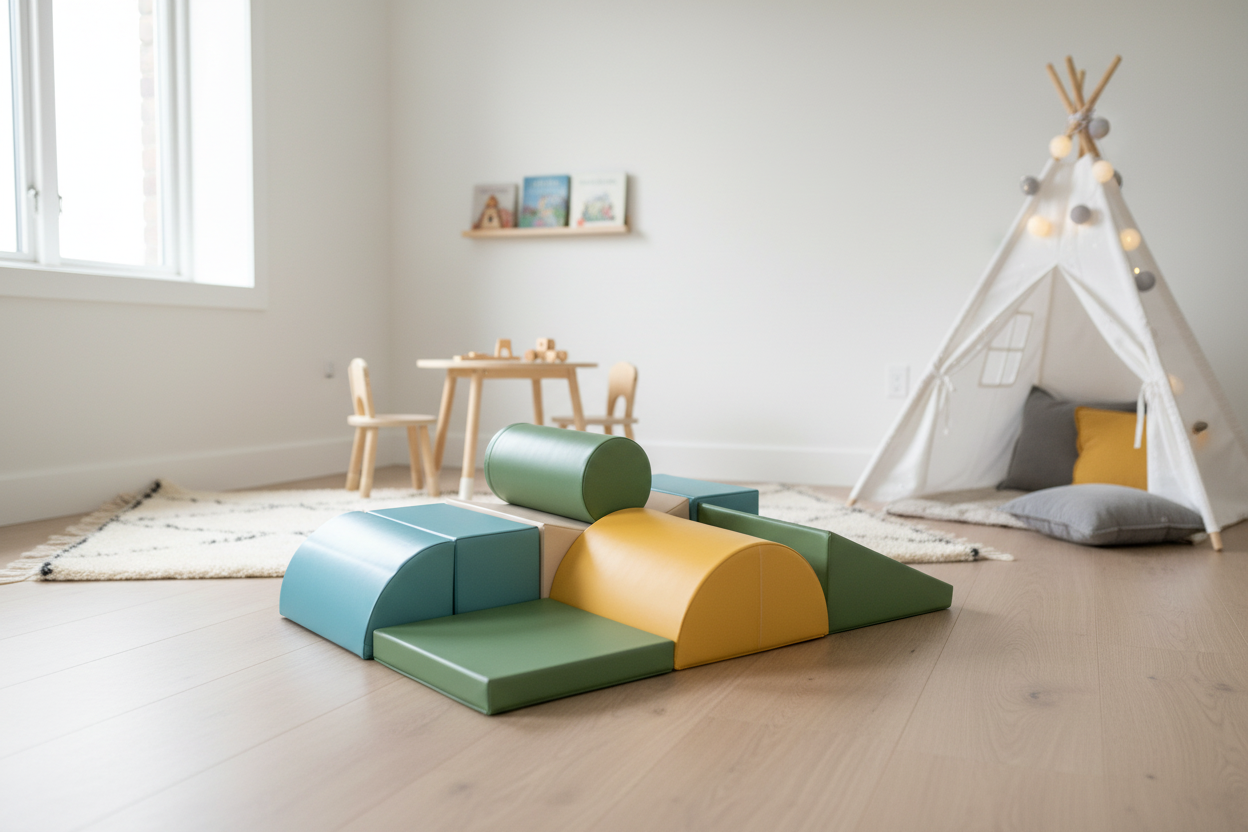 Exacte blokkenset in prachtige Scandinavische kinderkamer