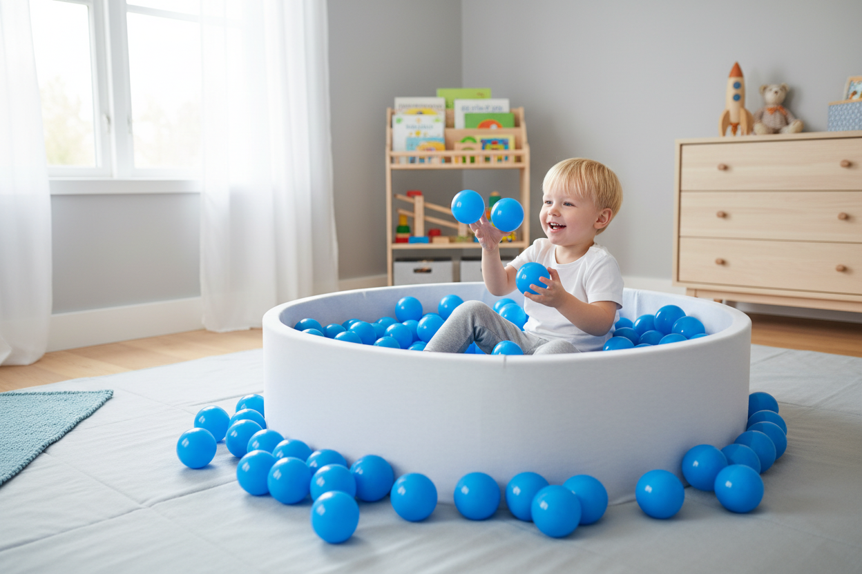 Exacte lichtblauwe kleur jongenskamer ballenbak