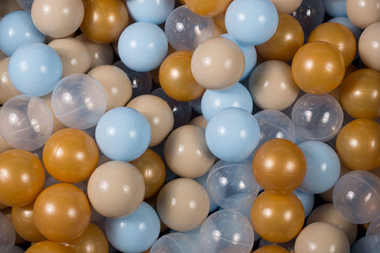 Golden Cloud Mix Ballenbakballen 7 cm – Goud, Babyblauw, Beige & Transparant