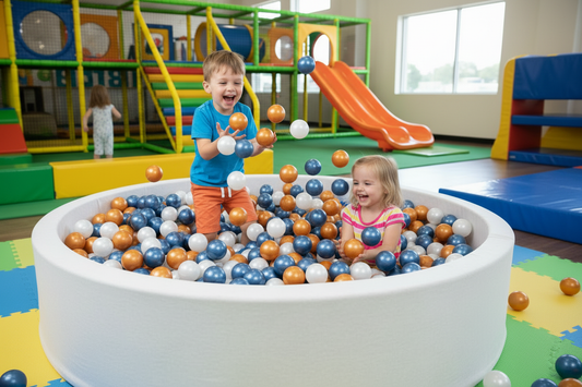 Grote ballenbak indoorspeeltuin goud blauw parelmoer