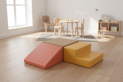 Koraal/zand/geel set in Scandinavische kinderkamer