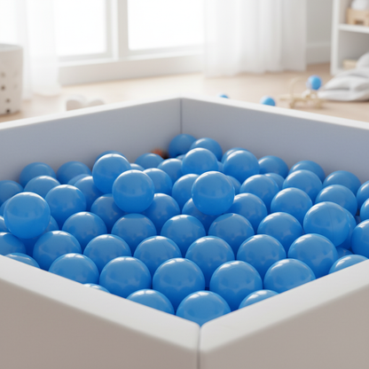 Lichtblauwe ballen – bovenaanzicht in ballenbak