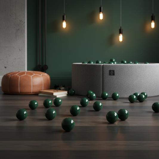 Lifestyle donkergroene ballenbakballen stoere kamer