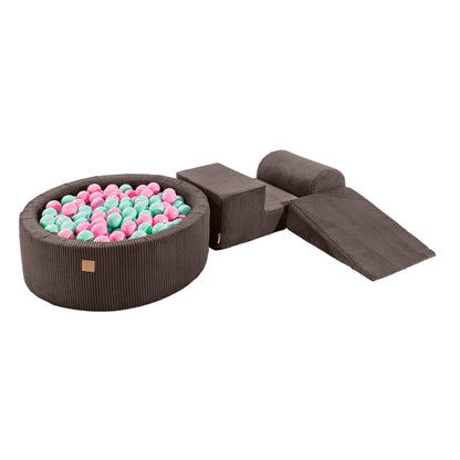 Luxe Ribstof Soft Play Speelset met Ballenbak – 4-delige klimblokken