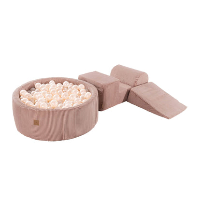 Luxe Ribstof Soft Play Speelset met Ballenbak – 4-delige klimblokken