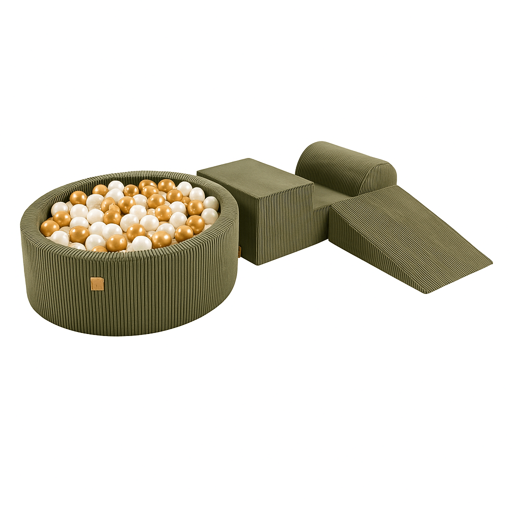 Luxe Ribstof Soft Play Speelset met Ballenbak – 4-delige klimblokken