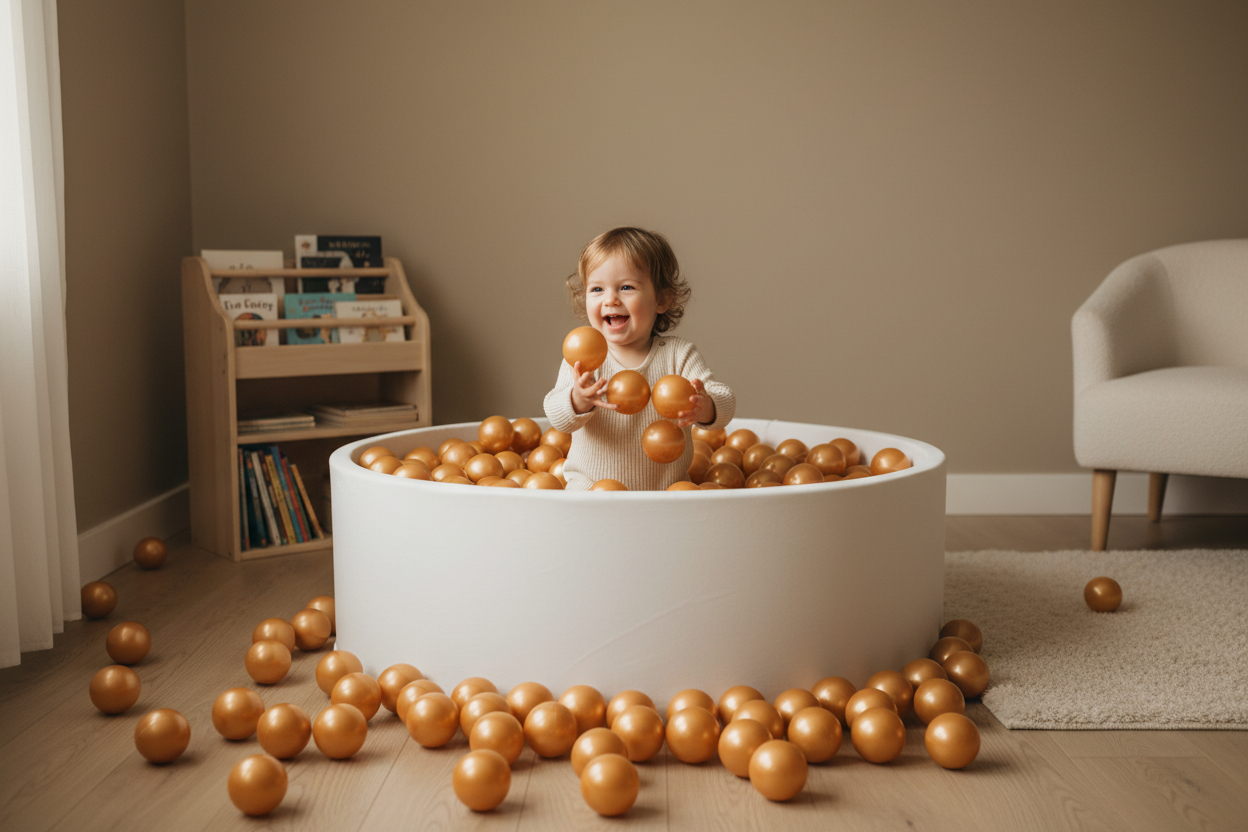 Metallic gouden ballenbak in warmere kamer