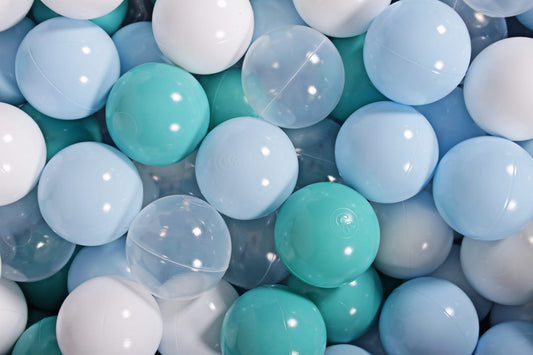 Ocean Breeze Mix Ballenbakballen 7 cm – Babyblauw, Turquoise, Wit & Transparant
