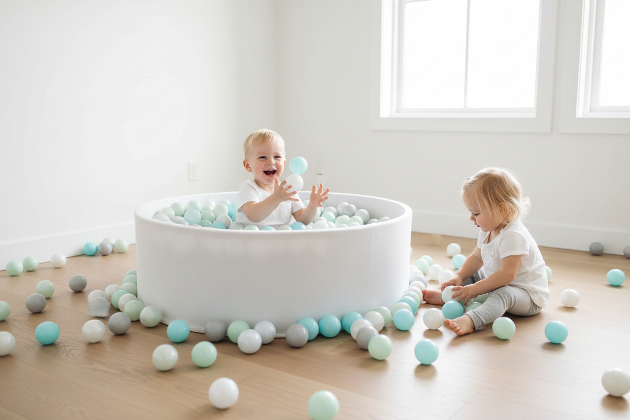 Parelmoer mint babyblauw grijs ballenbak jongen en meisje