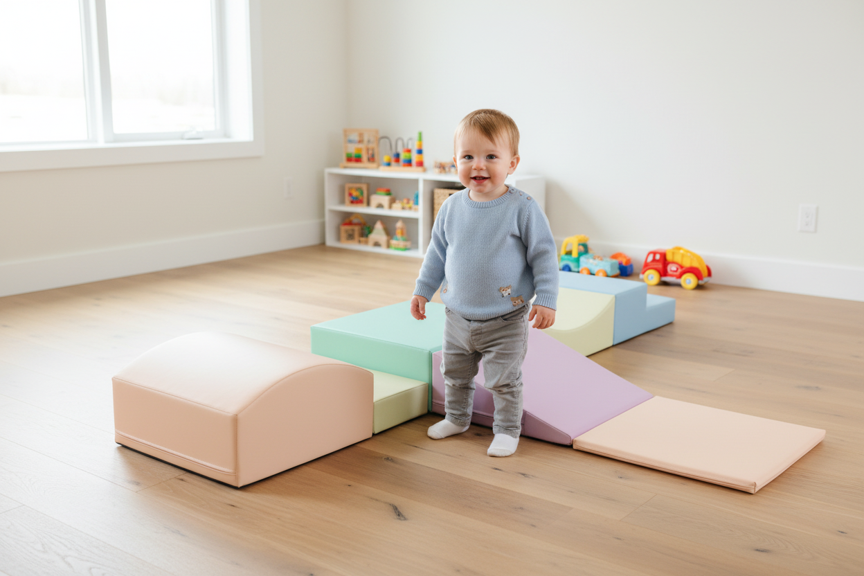Pastel blokkenset met ander kind in andere kamer