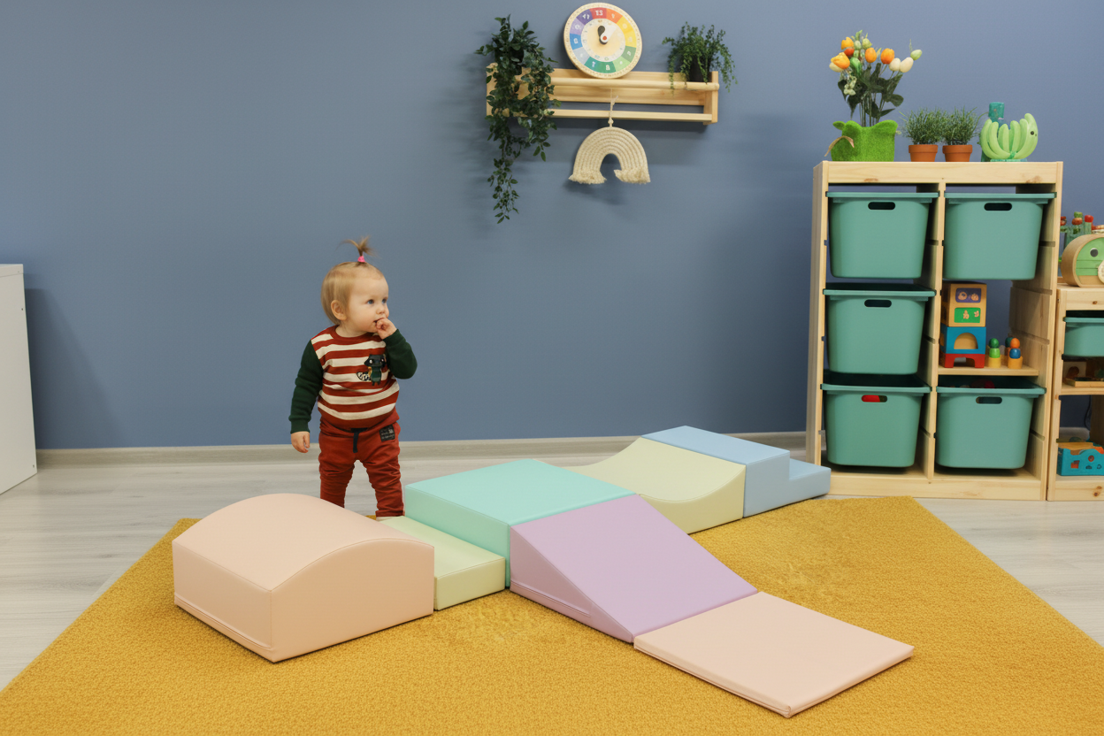 Pastel blokkenset met kind in kamer