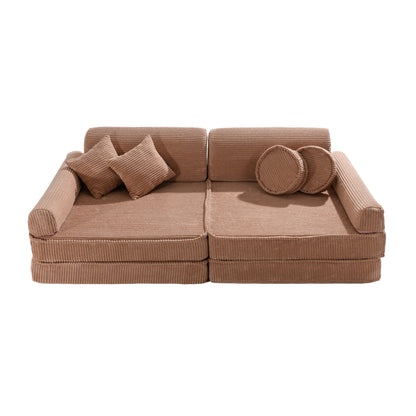 Modulaire Kinderbank Sofa 10 Elementen Ribstof – Zachte Speelbank