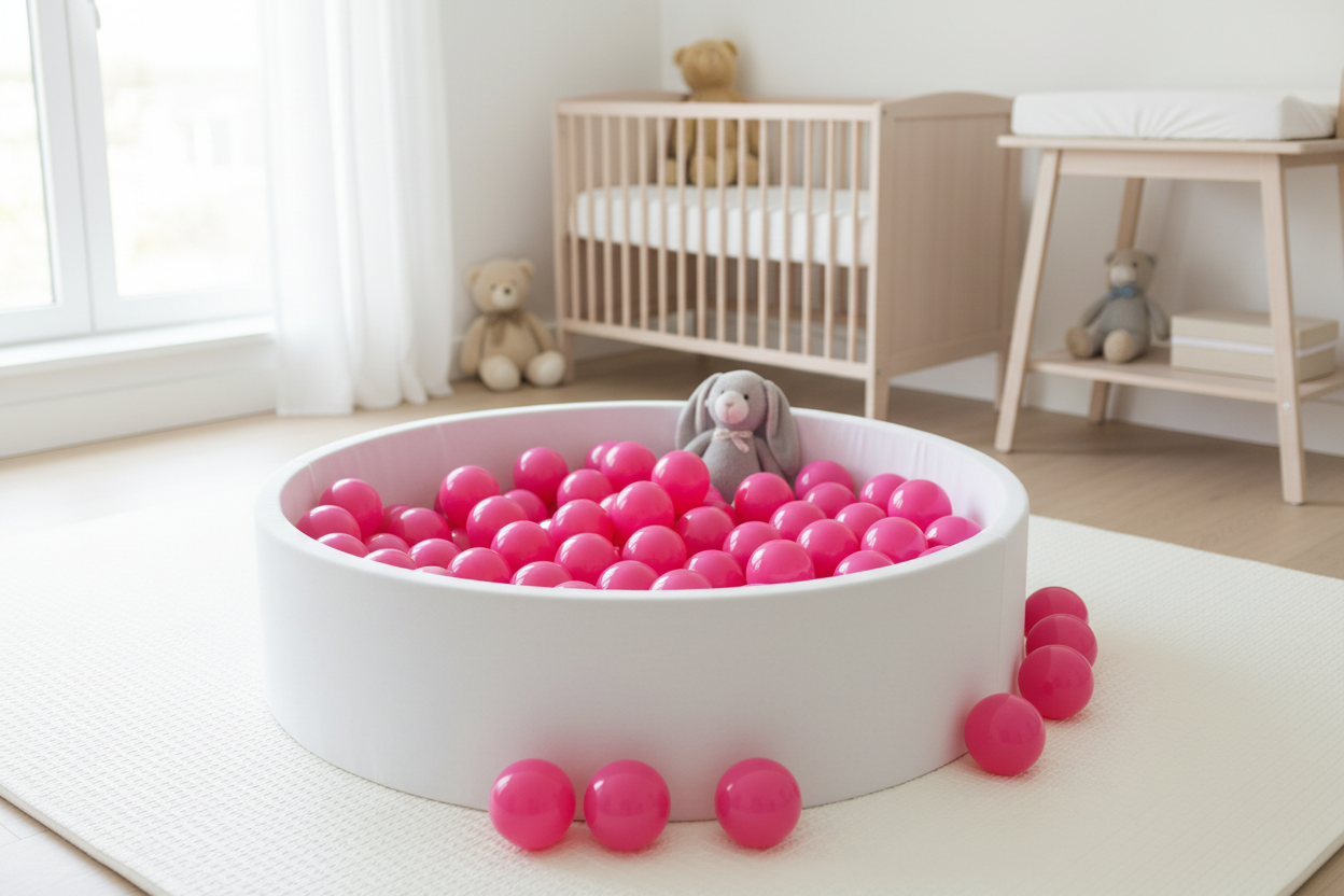 Realistische babykamer ballenbak roze ballen