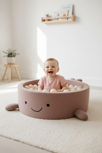 Rose-taupe smiley ballenbak – baby lachend staand