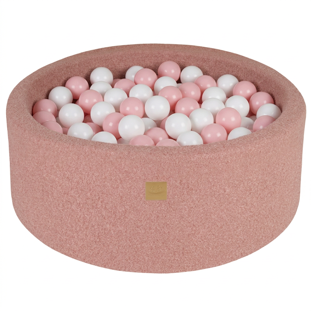 Roze ballenbak gevuld met roze en witte ballen