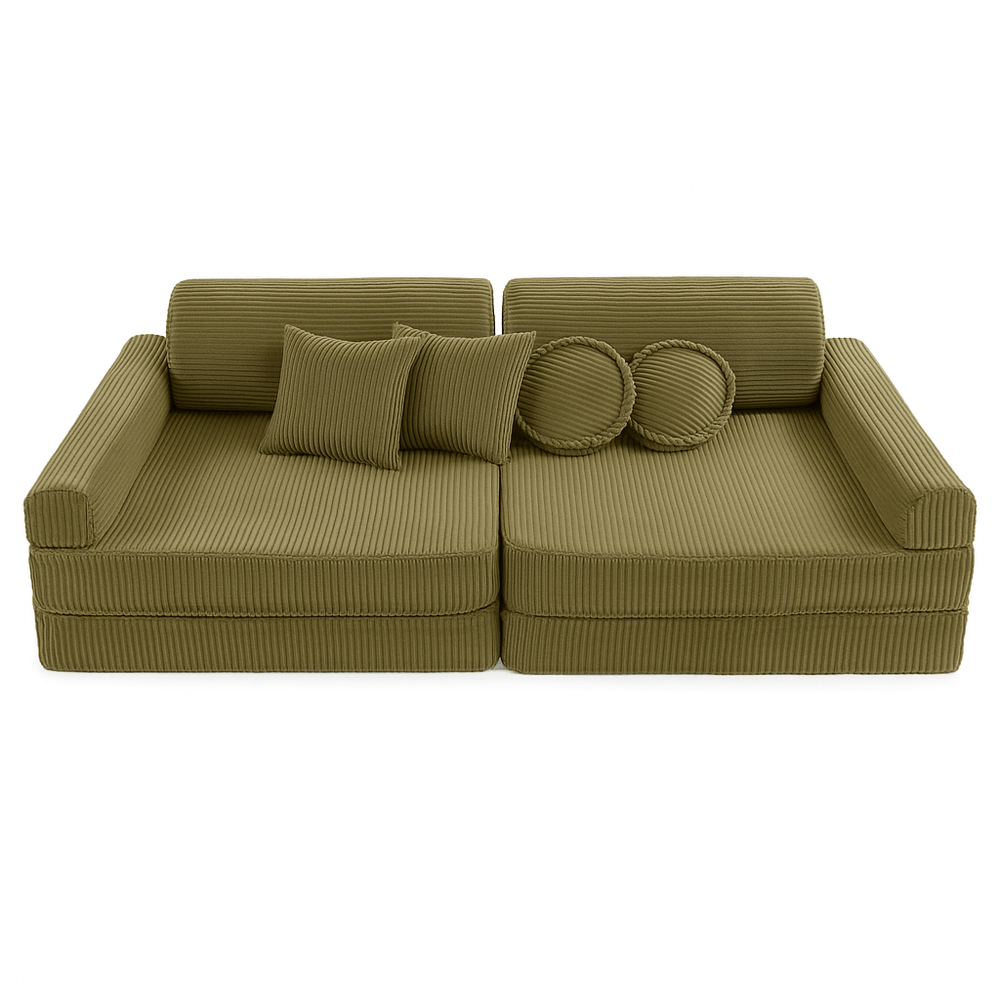 Modulaire Kinderbank Sofa 10 Elementen Ribstof – Zachte Speelbank