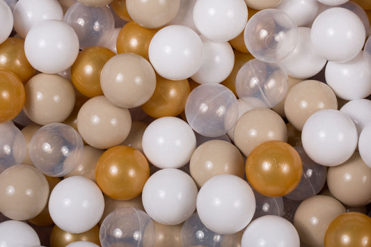 Soft Royal Mix Ballenbakballen 7 cm – Goud, Beige, Wit & Transparant